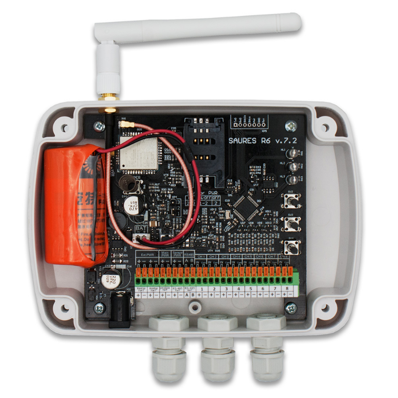 Контроллер SAURES R6 m3, NB-IoT, 8 каналов + 32 RS-485, SIM-карта МТС Контроллер SAURES R6 m3, NB-IoT, 8 каналов + 32 RS-485, SIM-карта МТС